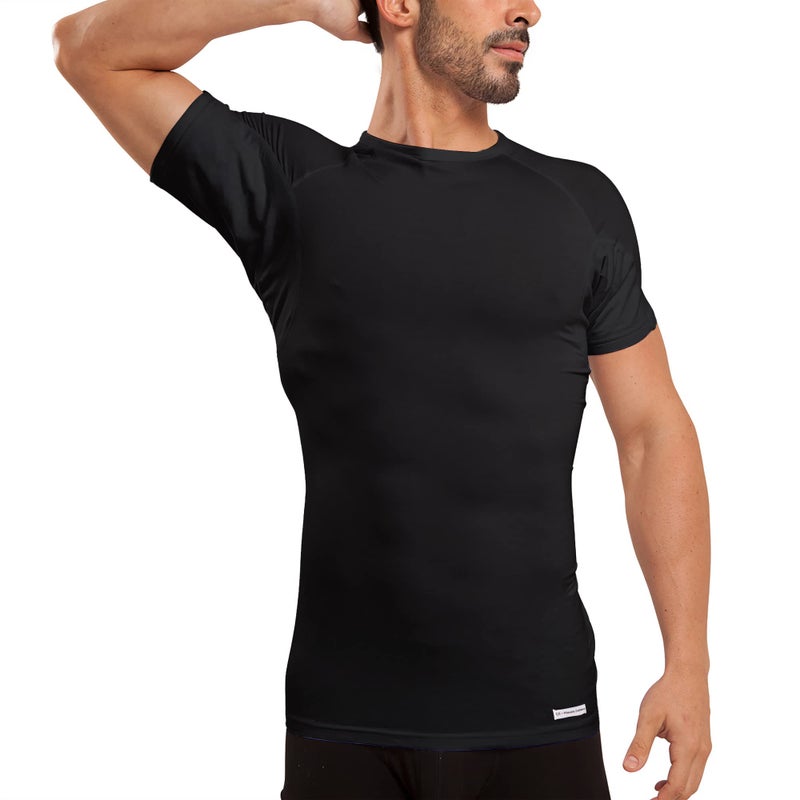 Ejis Sweatproof Undershirt Mens Modal Crew w Sweat Pads, Silver Treated to Fight Embarrassing Body Odor & Armpit Stains, Aluminum Free Alternative to Antiperspirant, Regular Fit (X-Large, Black) - Image 1